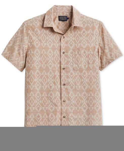 Men's Deacon Chambray Tile Print Short Sleeve Button-Front Shirt