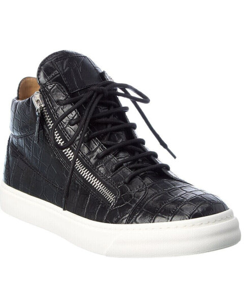 Giuseppe Zanotti Going Croc-Embossed Leather Sneaker Men's Black 47