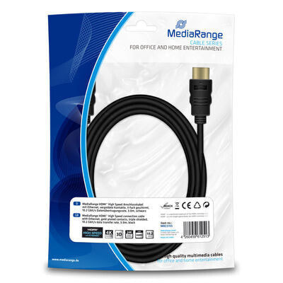MEDIARANGE MRCS155 - 3 m - HDMI Type A (Standard) - HDMI Type A (Standard) - 3D - 10.2 Gbit/s - Black