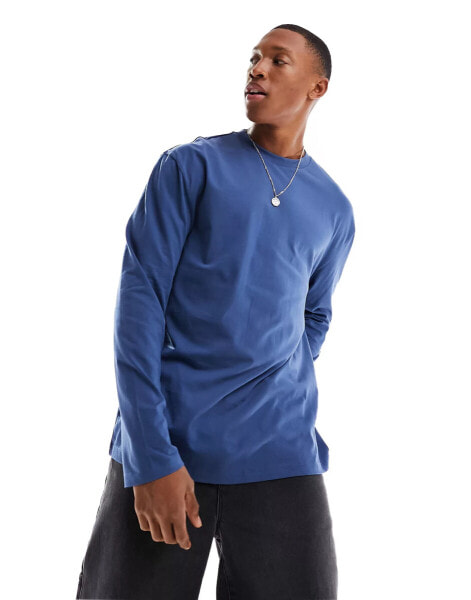 ASOS DESIGN long sleeve relaxed t-shirt with crew neck in blue