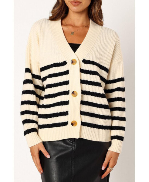 Women's Sapphire Striped Button Front Cardigan