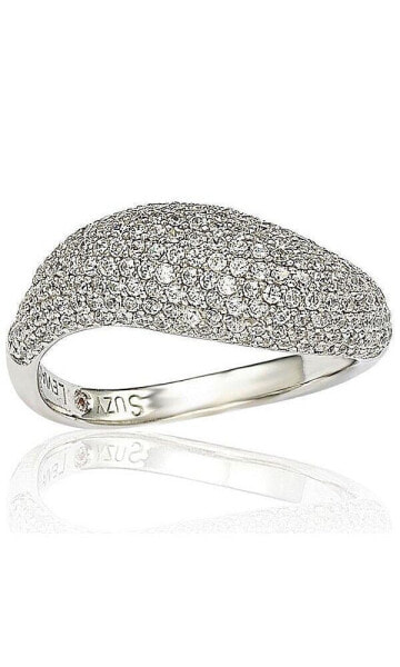 Suzy Levian Sterling Silver Cubic Zirconia Pave Curved Puff Ring