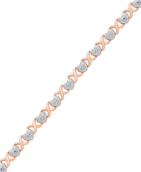 Diamond Accent Heart X Link Bracelet in Silver Plate or Gold Plate or Rose Gold Plate