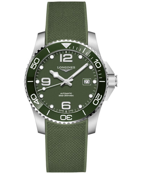 Men's Swiss Automatic HydroConquest Green Rubber Strap Watch 41mm