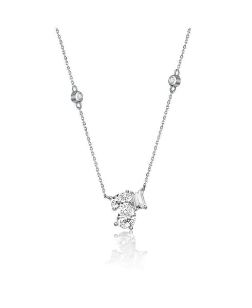 Sterling Silver Cubic Zirconia Cluster Station Necklace