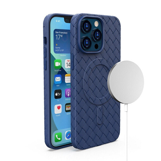 Чехол для смартфона с кольцом для зарядки MagSafe - Hurtel Etui pokrowiec plecionka do iPhone 14 Pro синий