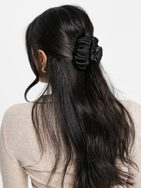 Revolution Hair Ruched Satin Claw Clip Black