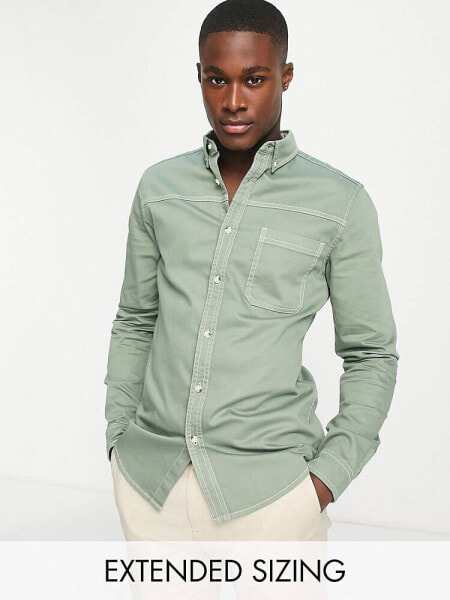 ASOS DESIGN skinny denim shirt in sage green