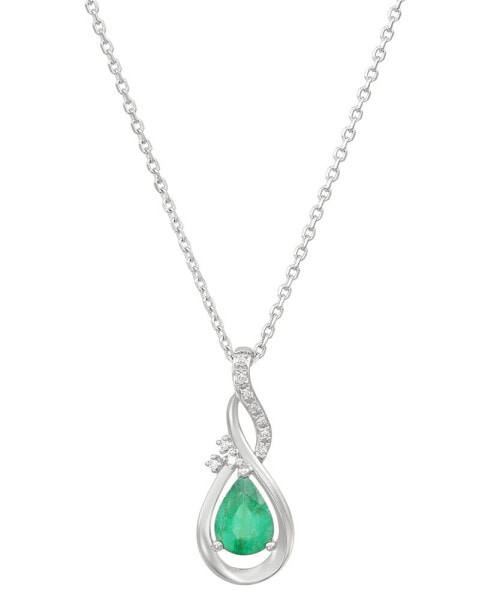 Emerald (5/8 ct. t.w.) & Diamond Accent Teardrop 18" Pendant Necklace in 10k White Gold