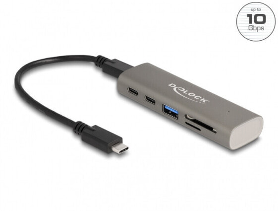 Delock 3 Port USB 10 Gbps Hub inklusive SD und Micro Card Reader mit Type-C