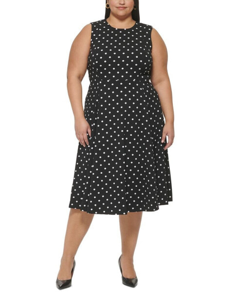 Plus Size Dot-Print Fit & Flare Dress