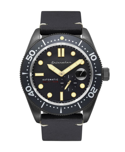 Men's Croft Automatic Black Genuine Leather Strap Watch 43mm