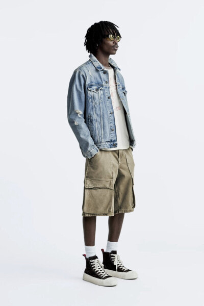 Denim cargo bermuda shorts