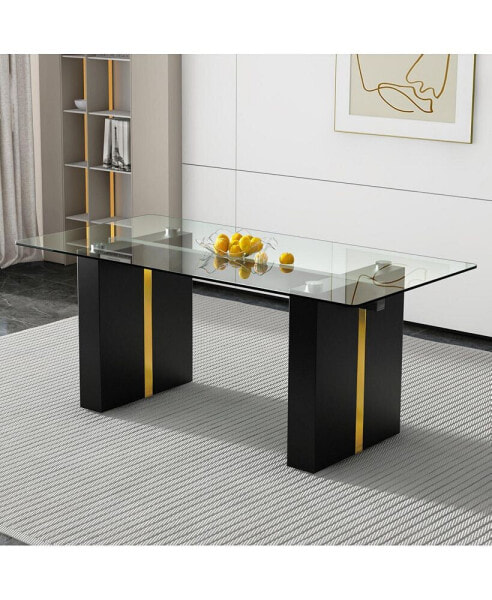 Rectangular Glass Table for 6-8 with MDF Legs