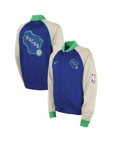 Big Boys Royal Milwaukee Bucks 2023/24 City Edition Authentic Showtime Full-Zip Jacket