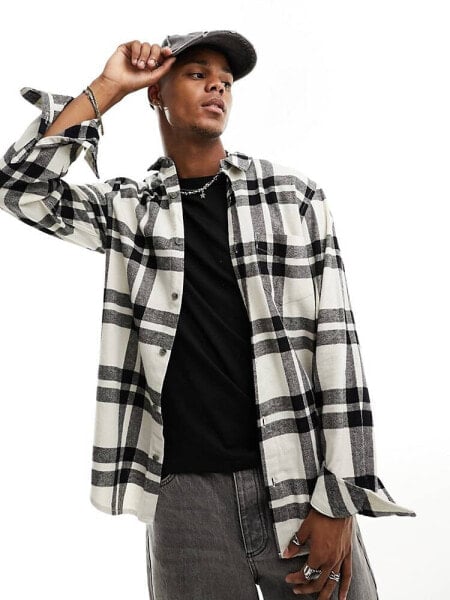 Pacsun oat milk plaid classic shirt in cream and black