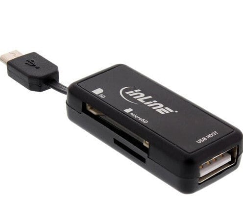 InLine OTG Card Reader Dual Flex for SD - micro SD w/ USB Port and 2 Card Slots
