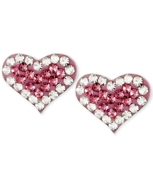 Silver-Tone Heart Pink Crystal Stud Earrings