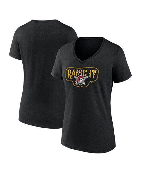 Women's Black Pittsburgh Pirates Raise It V-Neck T-Shirt