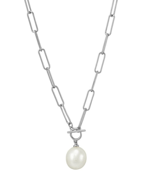 Cultured Freshwater Pearl (11 x 9mm) Paperclip Link 17" Pendant Necklace