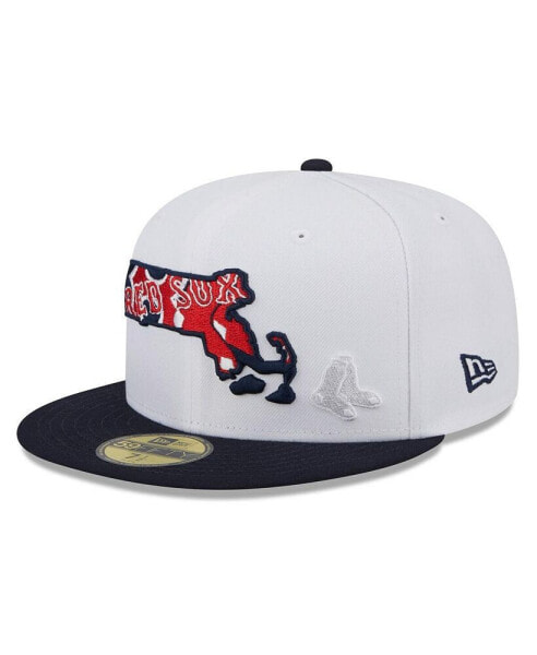 Men's White, Navy Boston Red Sox State 59FIFTY Fitted Hat