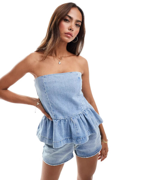 ASOS DESIGN denim drop waist bandeau in bleach