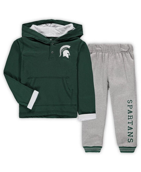 Toddler Boys Green and Heathered Gray Michigan State Spartans Poppies Hoodie and Sweatpants Set