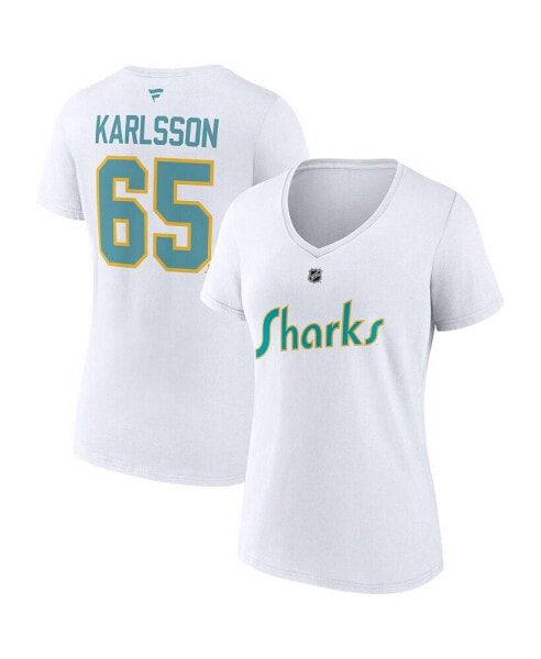 Блузка с принтом номером и именем Fanatics женская Erik Karlsson белая San Jose Sharks 2.0 Special Edition - V-образный вырез