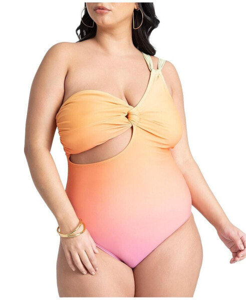 Plus Size One Strap Cutout Detail One Piece - 30, Sunset