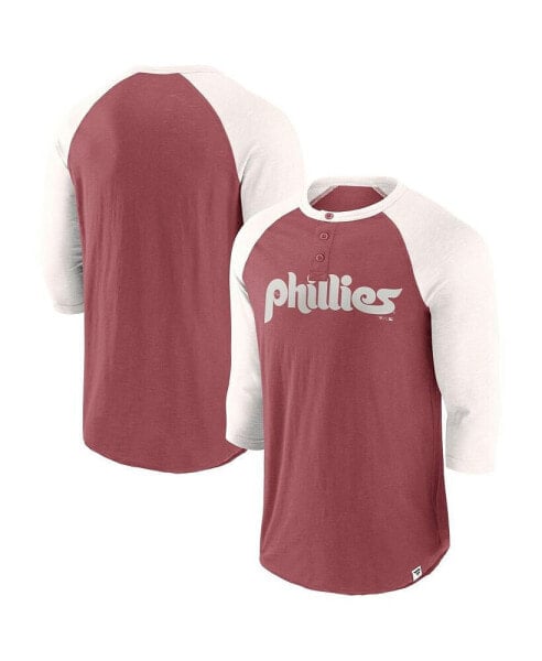 Men's Burgundy/ Philadelphia Phillies Historical Win 3/4-Sleeve Henley T-Shirt