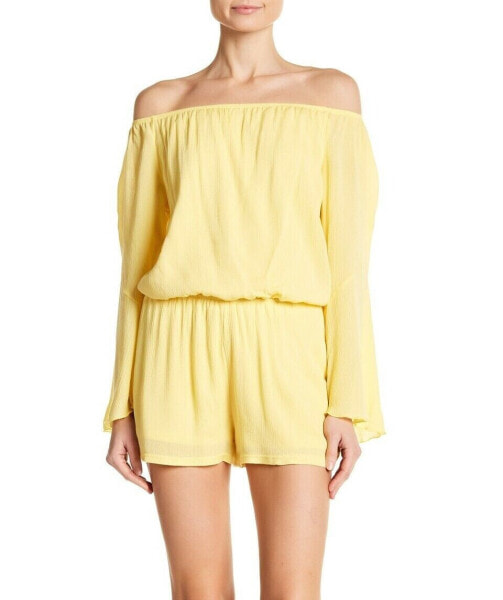 Vanity Room 154350 Women's Off-the-Shoulder Bell Sleeve Romper Yellow Sz. Medium