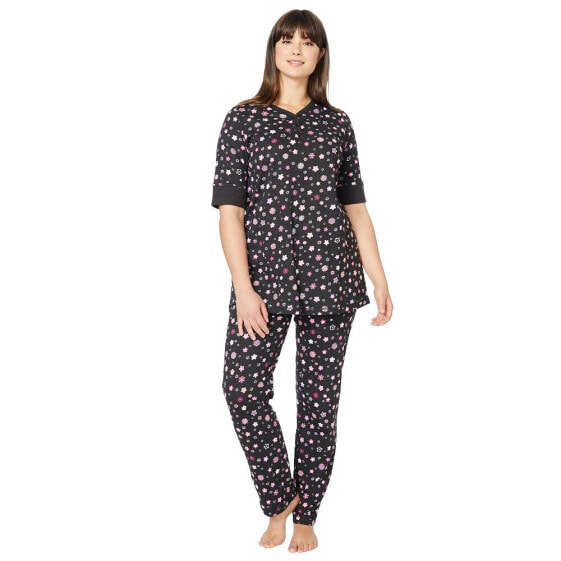 Plus Size Printed Henley PJ Set