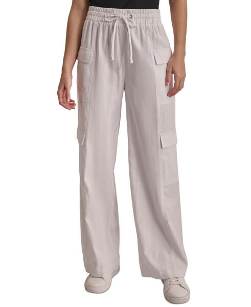 Women's High-Rise Drawstring Wide-Leg Cargo Pants