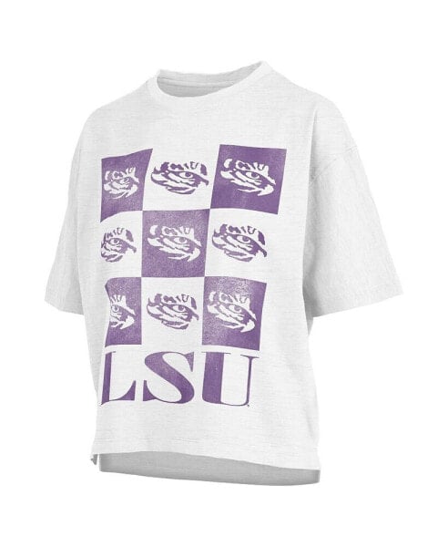 Women's White Distressed LSU Tigers Motley Crew Andy Waist Length Oversized T-shirt