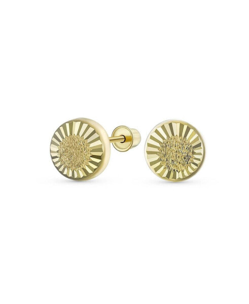 Simple Classic Small10K Yellow Gold Round Half Button Dome Star Brust Stud Earrings 5MM For Women