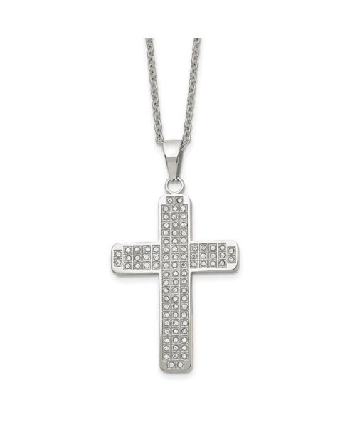Chisel polished with CZ Cross Pendant on a Cable Chain Necklace