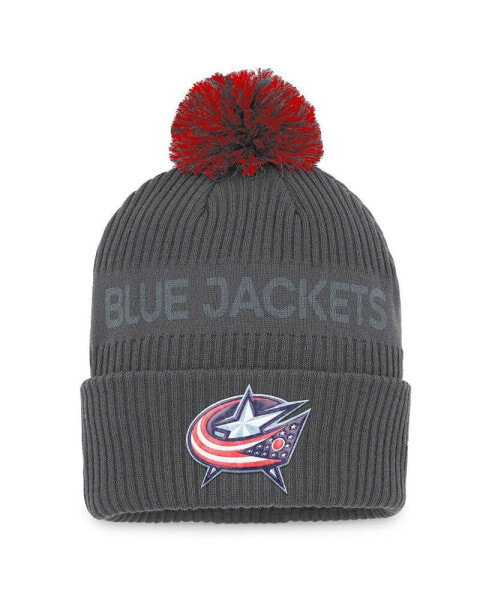Men's Charcoal Columbus Blue Jackets Authentic Pro Home Ice Cuffed Knit Hat with Pom