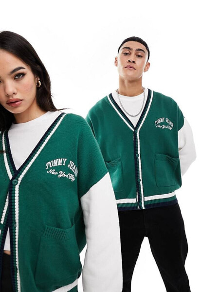 Tommy Jeans boxy colourblock varsity cardigan in green