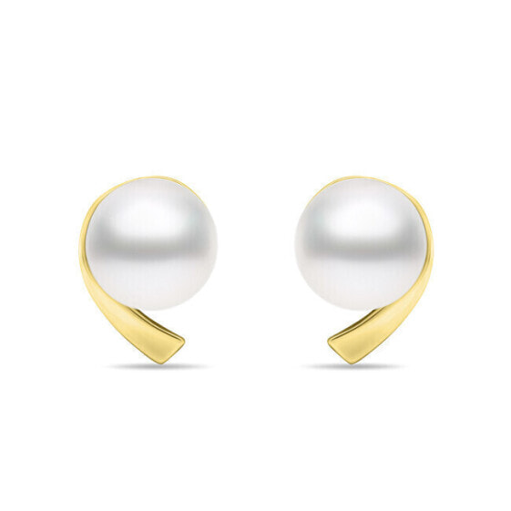 Minimalist gold plated earrings with real pearls EA595Y