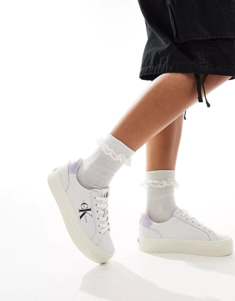 Calvin Klein Jeans vulc flatform trainers in white and lilac