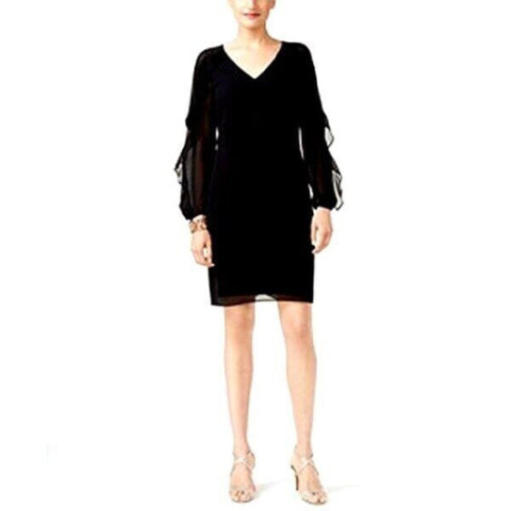 Thalia Sodi Women's Ruffled Sleeve Illusion Shift Dress Black S