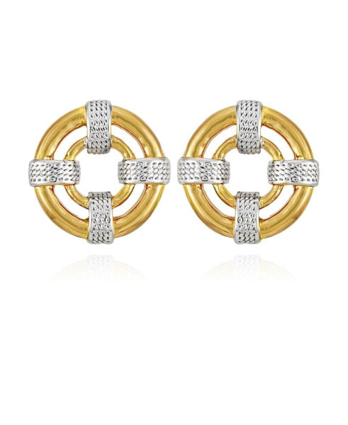 Two-Tone Round Stud Earrings