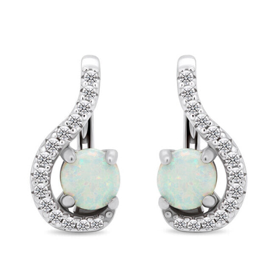Sparkling silver earrings with zircons and opals EA377W