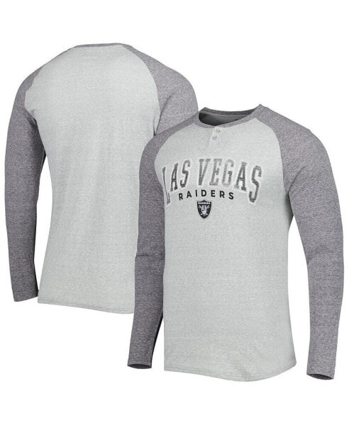 Men's Heather Gray Las Vegas Raiders Ledger Raglan Long Sleeve Henley T-shirt