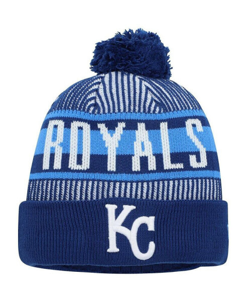 Men's Royal Kansas City Royals Striped Cuffed Knit Hat with Pom