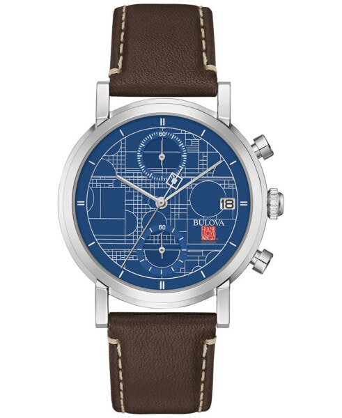 Men's Chronograph Frank Lloyd Wright Blueprint Brown Leather Strap Watch 39mm