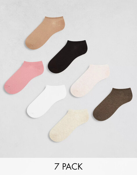 Lindex 7 pack rib trainer socks in multi neutrals