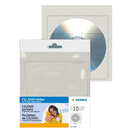 HERMA CD/DVD pockets - 129x130 mm 10 pockets - Sleeve case - 1 discs - Transparent - Polypropylene (PP) - 120 mm - 129 mm