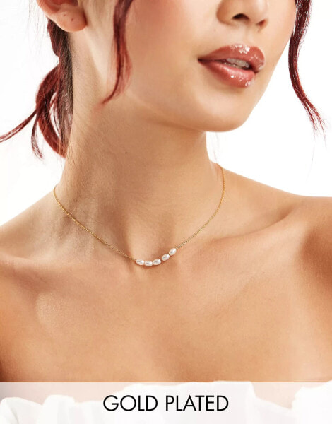 Lost Souls stainless steel pearl necklace in 18k gold plated