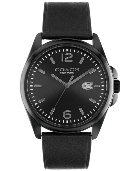 Men's Greyson Black Leather Strap Watch 41mm